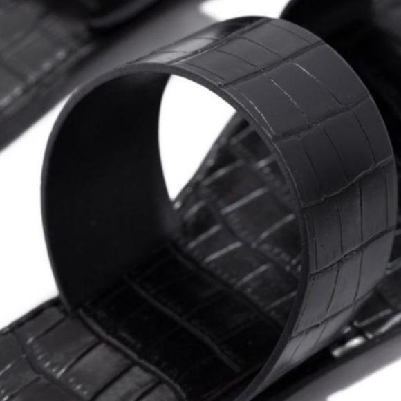 Double Strap Croc & Faux Suede Sandals in Black - Picture 2 of 5